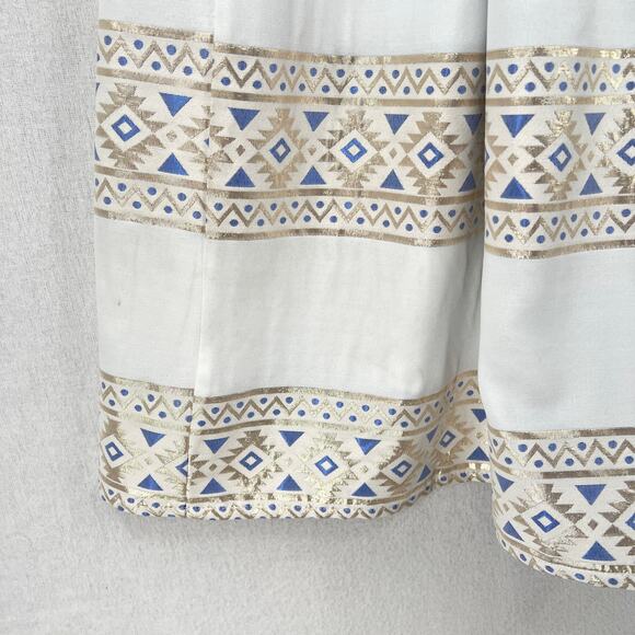 KASIA Ariel Maxi Skirt Womens Medium White Metallic Gold Blue Aztec Print Tiered - Picture 5 of 13